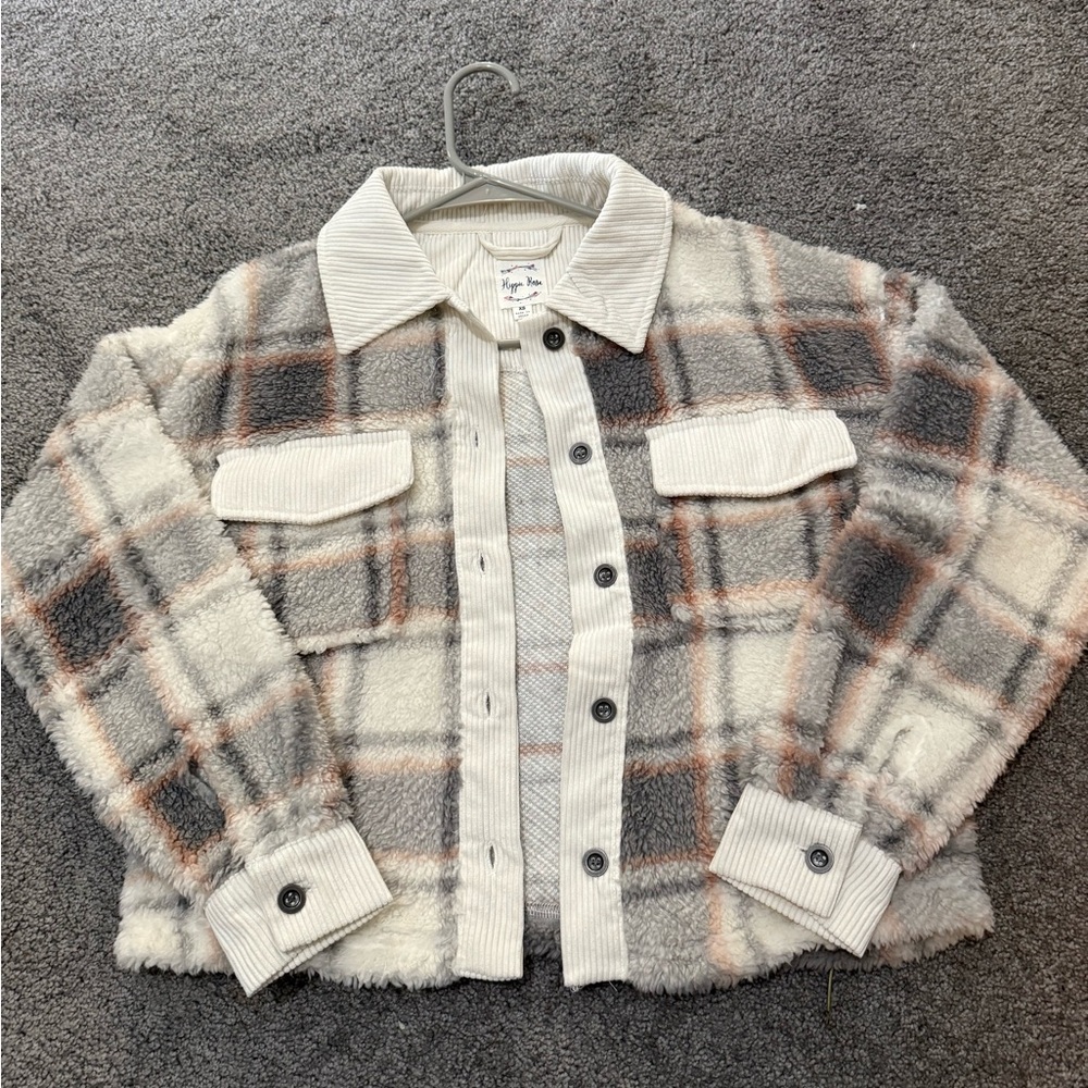 Hippie Rose Plaid Jacket in Cream and Gray